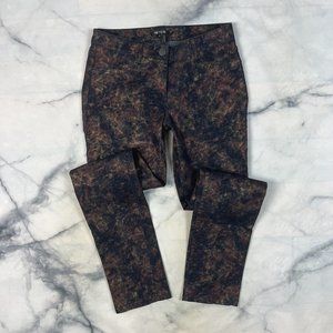 Nic+Zoe Pants Size 4 Navy Blue Rose Gold Tie Dye Metallic Stretch Slim Leg